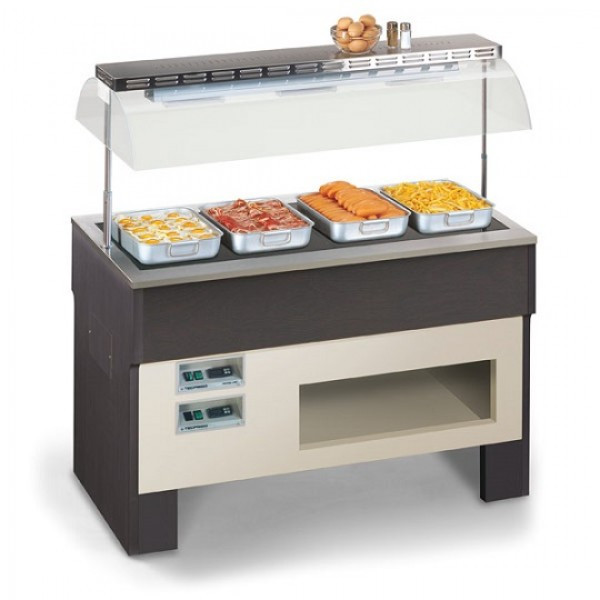 Isola buffet espositore Caldo per Gastronomia Modello PROXIMA 4 M HOT Piastra Potenza Piastre in Vetroceramica 1200 W