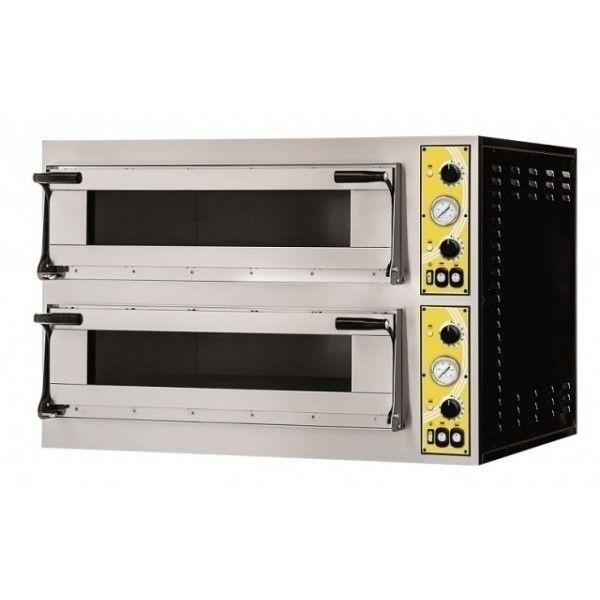 Forno Elettrico meccanico per pizza PF 2 camere di cottura N. Pizze 6+6 (Ø cm 35) o N.3+3 Teglie in verticale 60X40 Modello MIZAR 66 GLASS