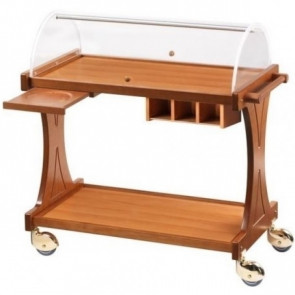 Carrello di servizio in legno noce Modello CL2260 due piani Cupola in plexiglas semicircolare con coperchi rientranti