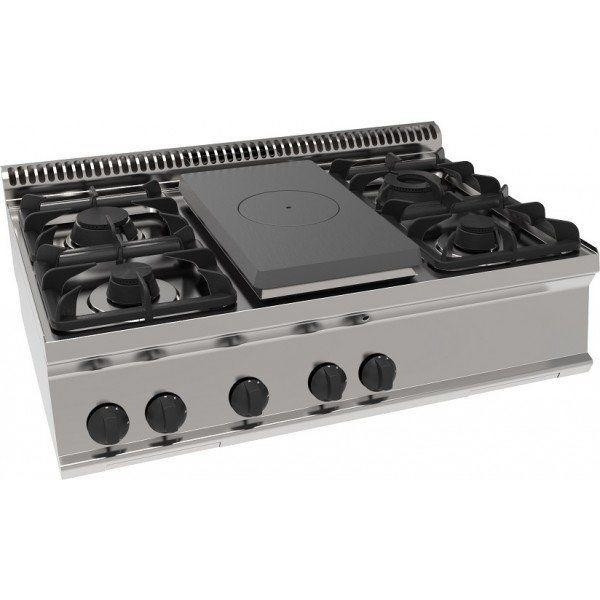 Cucina a gas con piano riscaldante e 4 fuochi da banco TX Modello PCP105G7 Potenza 22.8 kW
