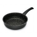 Padella alta con rivestimento interno in pietra lavica Esterno in vernice PTFE nero Manico saldato in BACHELITE Compatibile con cucina a induzione Dim- ø cm. 24 Modello PI6424IN
