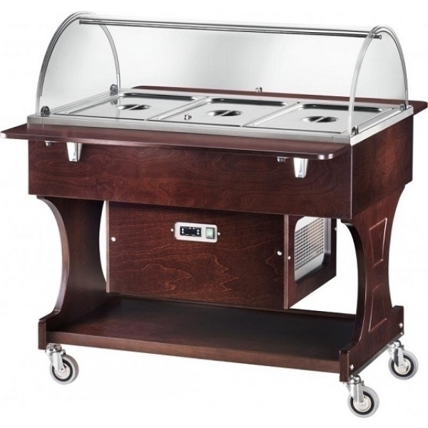 Carrello refrigerato in legno Modello CLR2788BT con cupola in plexiglas Colore Noce o Wengè