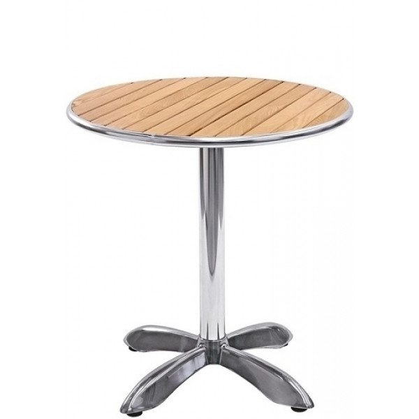 Tavolo da esterno TESR con base in alluminio, piano in legno Modello 106-MTW001