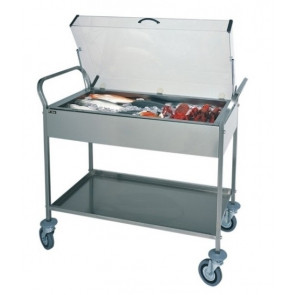 Carrello in acciaio inox due piani refrigerabile con piastre elettriche Modello CA1165 Adatto per dolci, formaggi, salumi e antipasti Struttura in acciaio Inox N&deg;8 piastre eutettiche Coperchio in plexiglass