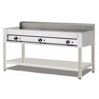 Cuocipiada a gas PL Modello CP12 Su trespolo Piana in ferro Su gambe in acciaio inox Capacità 12 piadine Piana ferro 