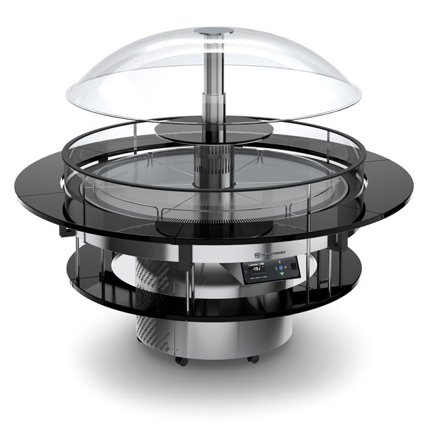 Isola Buffett espositore con piano refrigerato Modello GIROTONDO2.0 Refrigerazione ventilata Potenza W 700 Versione pasticceria