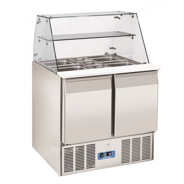 Saladette Refrigerata GN1/1 con top inox apribile Modello CRQ90A - 2 porte autochiudenti Refrigerazione statica