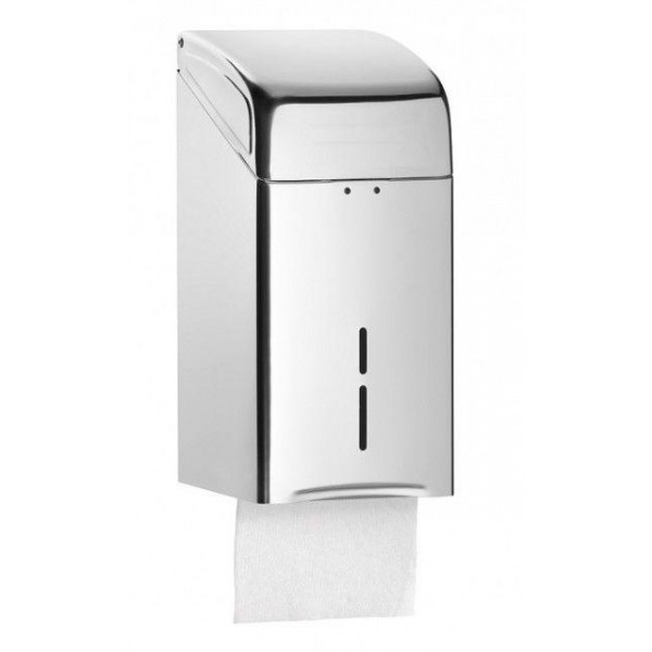 Dispenser di carta igienica intercalata a foglietti MDC Acciaio Inox Lucido antivandalico adatto a bagni comuni Capacità: 600 salviette Modello DTH100C