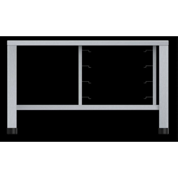 Tavolo fisso in aisi 430 con supporti universali Modello ETS1111 Capacità: 4 teglie 1/1 GN, vassoi e griglie 600x400mm LxPxH 9930x790x541 mm Per EKF 1111 ed EKF 1064 (in tutte le versioni)