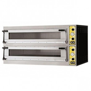 Forno Elettrico meccanico per pizza PF 2 camere di cottura N. Pizze 6 + 6(Ø cm 40) o N.3 + 3 Teglie in orizzontale 60X40 Modello MIZAR 66L GLASS