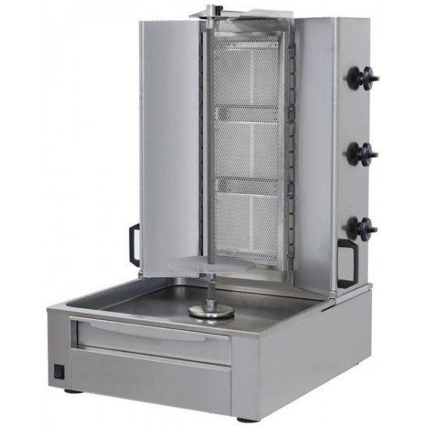 Gyros kebab a Gas CSA con 3 Bruciatori ad infrarossi con funzionamento indipendente 3 zona di cottura Dimensione Carne cm ø 37 x H 56  Potenza assorbita: Kw Gas 9,6 Modello GG3