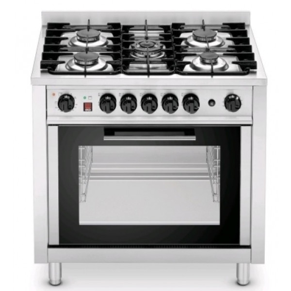 Cucina 5 fuochi Modello EKC 96.3 con forno elettrico a convezione Capacità vassoi n.4 (cm 60 x 40) o 1/1GN - Capacità griglie n.4 (cm 60 x 40) o 1/1GN Potenza forno Kw 5,2