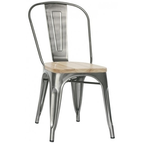 Sedia da interno impilabile TESR Struttura in metallo verniciato e vernice trasparente Seduta in legno Modello 1066-MC001TW