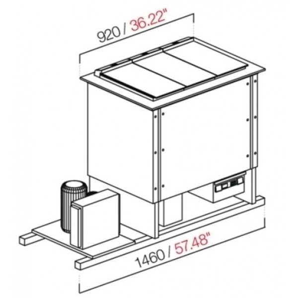 Vasche pozzetti da incasso per gelato/granite con riserva ETM Modello PANORAMA6RIS-1T Semilavorata da pannellare Ventilata N.6 Pozzetti