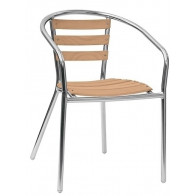 Poltroncina da esterno impilabile TESR Struttura in alluminio anodizzato saldata, Ø 25 x 1,5 mm Doghe in legno di rovere Modello 039-ALW06