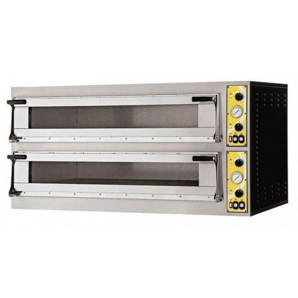 Forno Elettrico meccanico per pizza PF 2 camere di cottura N. Pizze 9 + 9 (Ø cm 35) o N.5 + 5 Teglie 60X40 Modello MIZAR 99 GLASS
