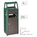 Gettacarte con posacenere MDL Capacità posacenere 4 litri Capacità gettacarte 25 litri in acciaio trattato con cataforesi Colore Verde -silver punteggiato Modello 103011